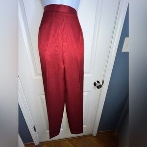 Linden Hill Women’s Small 100% Silk Red Textured Satin High Rise Dress Pants S